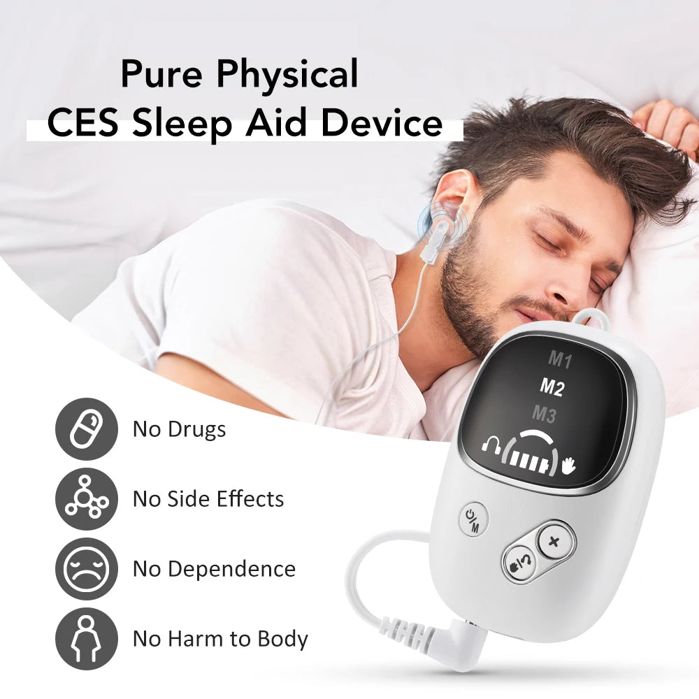 Handheld CES Sleep Aid Device Palm Pulse Massager Ear Clip Microcurrent Stress Anxiety Insomnia Relief for Better Sleep