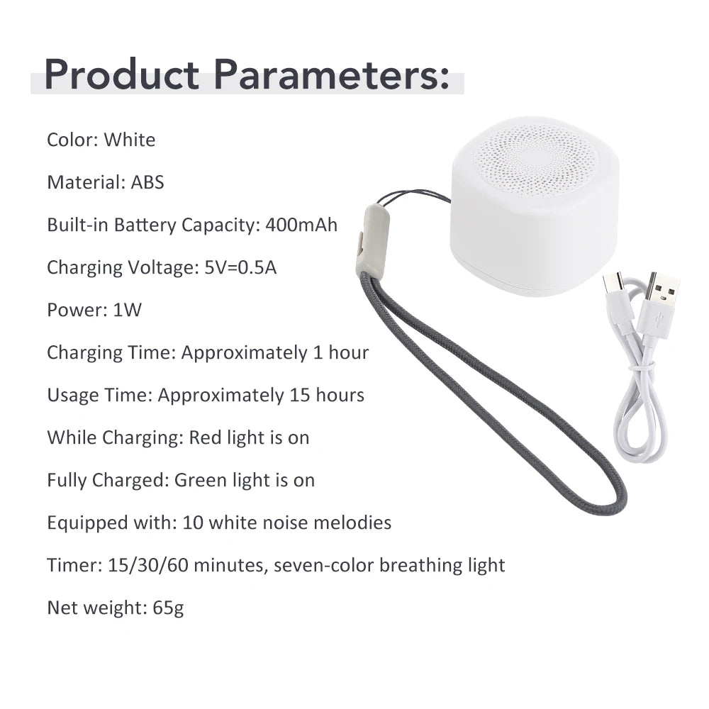 Portable Mini Baby Sleep Machine White Noise Sound Machine Rechargeable Noise Machine 7 Night Light Colors 3 Timers 10 Soothing