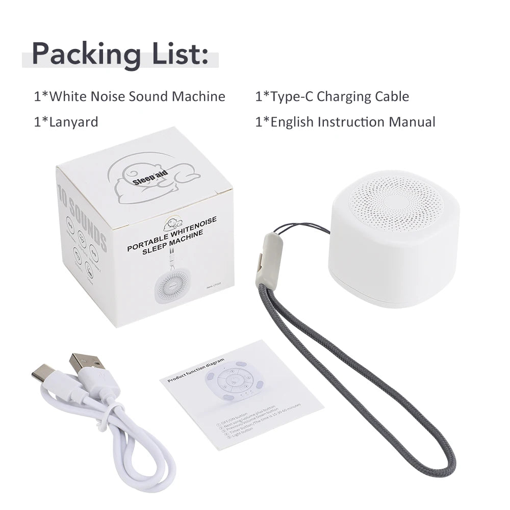 Portable Mini Baby Sleep Machine White Noise Sound Machine Rechargeable Noise Machine 7 Night Light Colors 3 Timers 10 Soothing