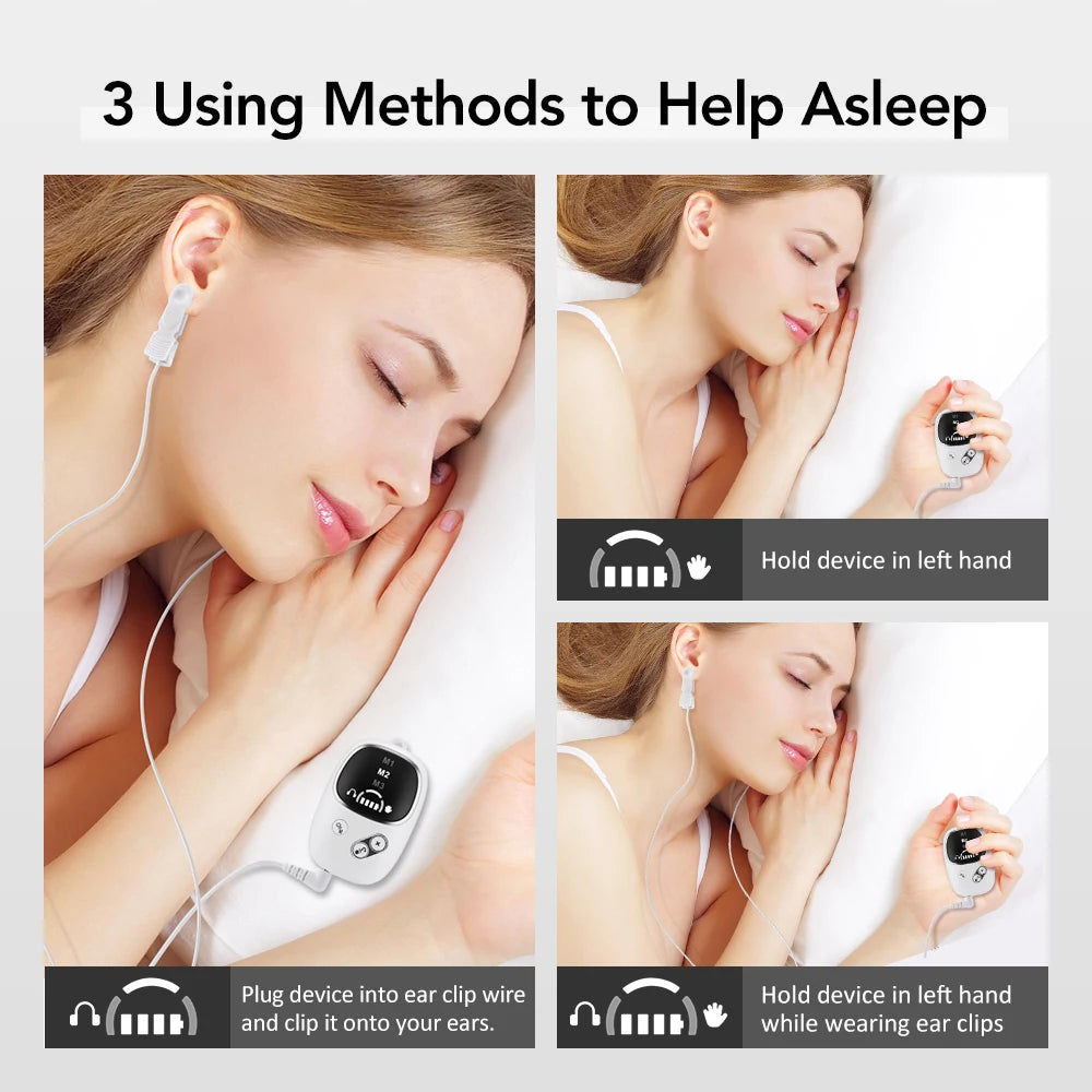 Handheld CES Sleep Aid Device Palm Pulse Massager Ear Clip Microcurrent Stress Anxiety Insomnia Relief for Better Sleep