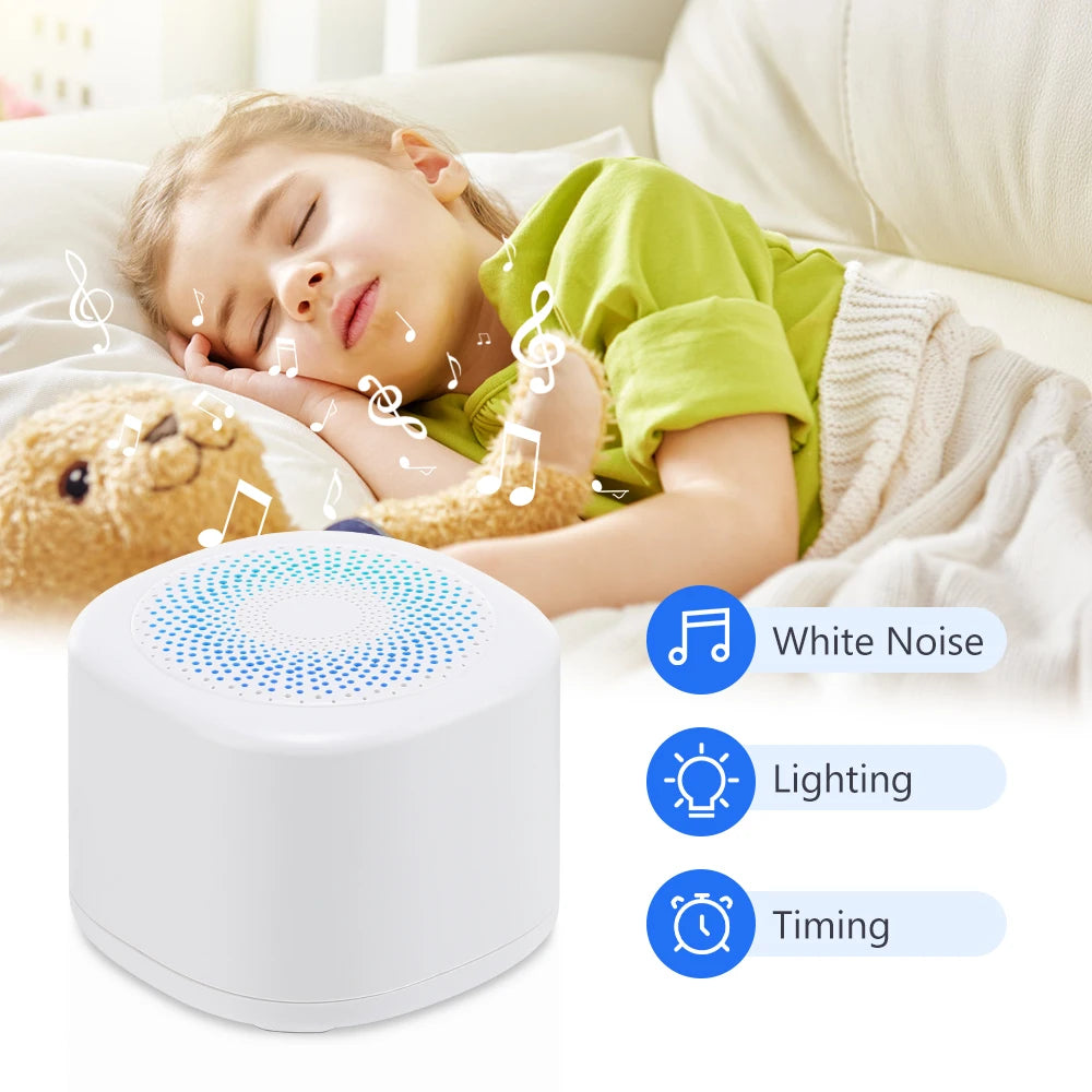 Portable Mini Baby Sleep Machine White Noise Sound Machine Rechargeable Noise Machine 7 Night Light Colors 3 Timers 10 Soothing
